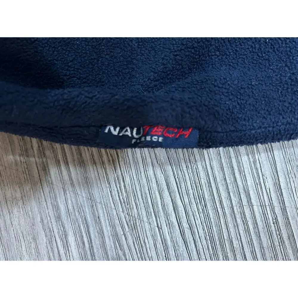 Vintage Nautica Fleece Pullover Mens XXL 1/4 Zip Back Collar Spellout Navy Red